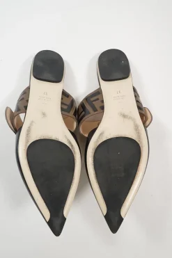 Black and brown polished calfskin slip-on Sabot Vitello FF buckle mules