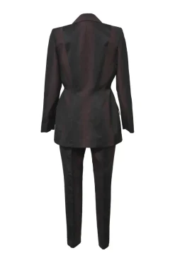 Black and burgundy degradé cotton-blend taffeta two-piece suit set featuring notch lapel tailored jacket and pleat-front tapered-leg trousers