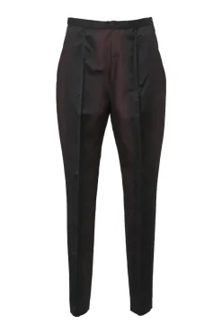 Black and burgundy degradé cotton-blend taffeta two-piece suit set featuring notch lapel tailored jacket and pleat-front tapered-leg trousers
