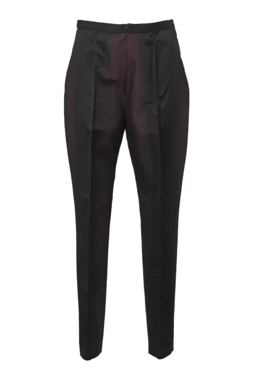 Black and burgundy degradé cotton-blend taffeta two-piece suit set featuring notch lapel tailored jacket and pleat-front tapered-leg trousers