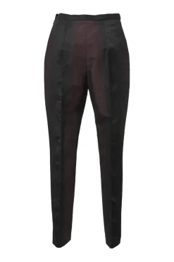 Black and burgundy degradé cotton-blend taffeta two-piece suit set featuring notch lapel tailored jacket and pleat-front tapered-leg trousers