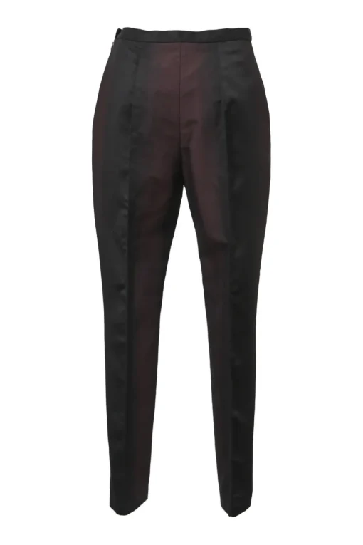 Black and burgundy degradé cotton-blend taffeta two-piece suit set featuring notch lapel tailored jacket and pleat-front tapered-leg trousers