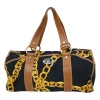 Black and camel leather-trimmed chainlink-print canvas boston bag with gold-tone hardware