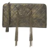 Black and copper aged matelassé leather CC chain wristlet clutch
