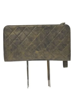 Black and copper aged matelassé leather CC chain wristlet clutch