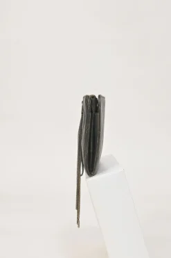 Black and copper aged matelassé leather CC chain wristlet clutch