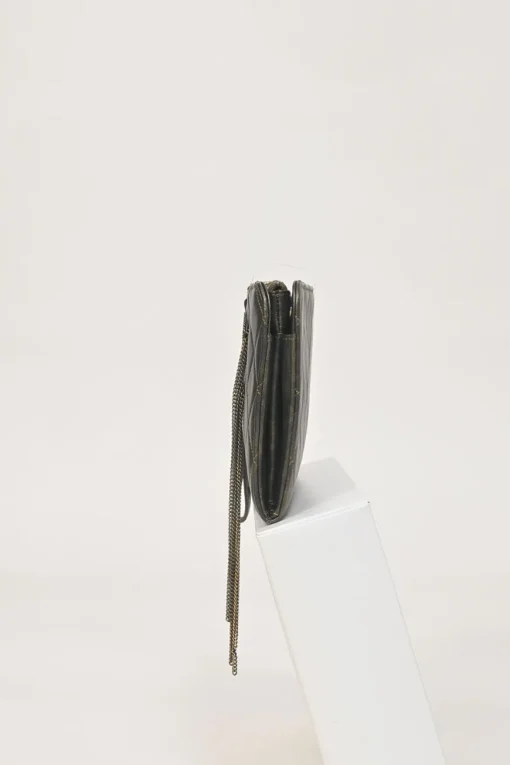 Black and copper aged matelassé leather CC chain wristlet clutch