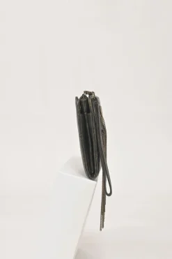 Black and copper aged matelassé leather CC chain wristlet clutch