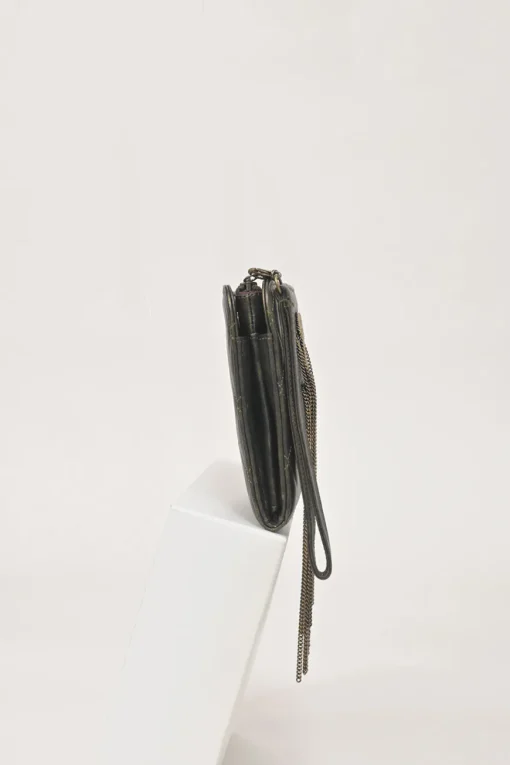 Black and copper aged matelassé leather CC chain wristlet clutch