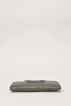 Black and copper aged matelassé leather CC chain wristlet clutch