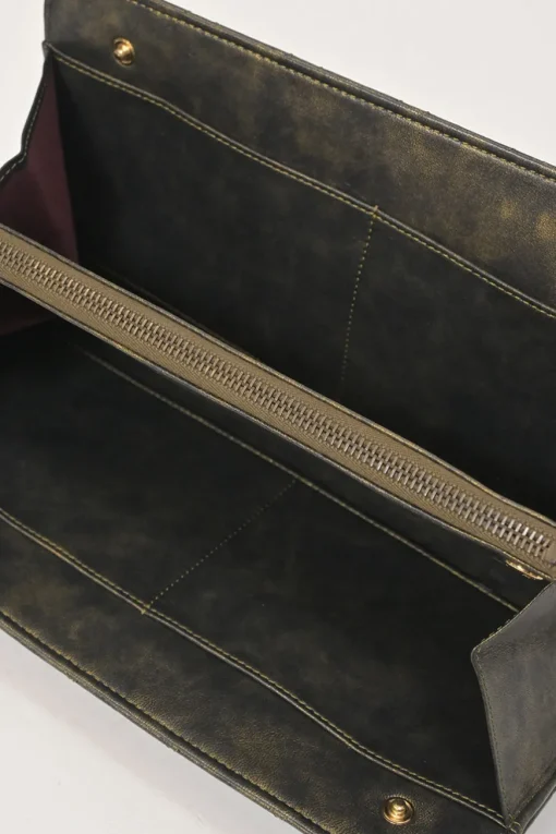 Black and copper aged matelassé leather CC chain wristlet clutch