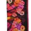 Black and fuchsia semi-sheer silk painterly floral print scarf