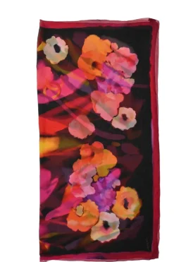 Black and fuchsia semi-sheer silk painterly floral print scarf