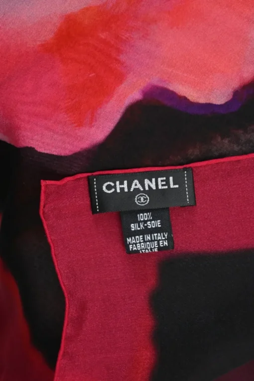 Black and fuchsia semi-sheer silk painterly floral print scarf