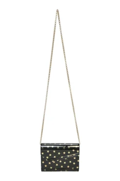 Black and gold acrylic Candy Star clutch with metallic chain strap