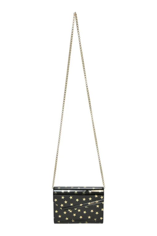Black and gold acrylic Candy Star clutch with metallic chain strap