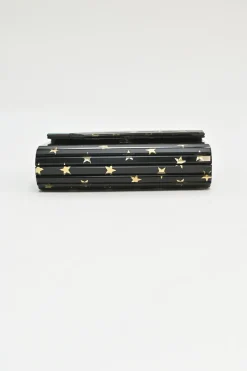 Black and gold acrylic Candy Star clutch with metallic chain strap