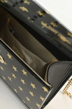 Black and gold acrylic Candy Star clutch with metallic chain strap