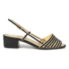 Black and gold suede and foiled lambskin slingback sandals featuring Coco Mark block heel plaque