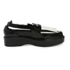 Black and ivory polished calfskin creeper-style cutout penny loafers