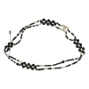 Black and ivory resin and faux pearl beaded double-strand belt with Coco Mark charm buckle