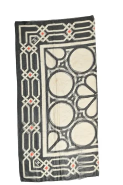 Black and ivory semi-sheer silk-blend floral tile border print scarf