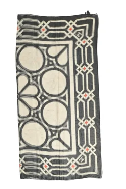Black and ivory semi-sheer silk-blend floral tile border print scarf