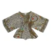 Black and ivory silk novelty zebra print cold-shoulder dolman sleeve romper with elasticated waist