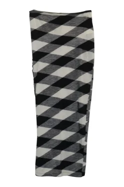 Black and ivory wool buffalo check intarsia knit pull-on maxi skirt