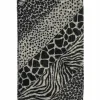 Black and ivory wool-silk blend semi-sheer patchwork animal print fringe scarf