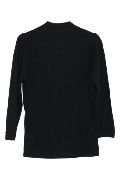 Black and jade embellished cashmere stand collar wrap-effect cropped sleeve knit top