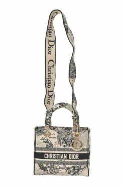 Black and latte Zodiac Toile de Jouy Medium Lady D-Lite bag with detachable shoulder strap