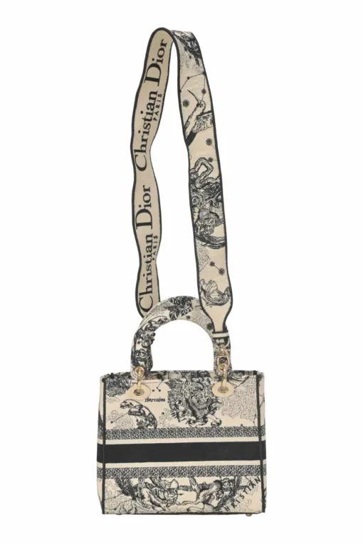 Black and latte Zodiac Toile de Jouy Medium Lady D-Lite bag with detachable shoulder strap