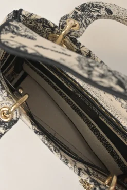 Black and latte Zodiac Toile de Jouy Medium Lady D-Lite bag with detachable shoulder strap