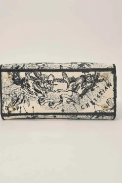 Black and latte Zodiac Toile de Jouy Medium Lady D-Lite bag with detachable shoulder strap