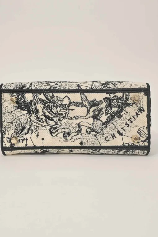Black and latte Zodiac Toile de Jouy Medium Lady D-Lite bag with detachable shoulder strap