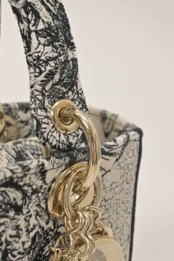 Black and latte Zodiac Toile de Jouy Medium Lady D-Lite bag with detachable shoulder strap