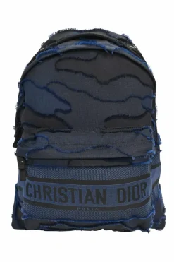 Black and navy cotton DiorTravel camouflage logo backpack