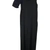 Black and navy paneled viscose-blend ruffle jumpsuit with fixed flat ribbon straps