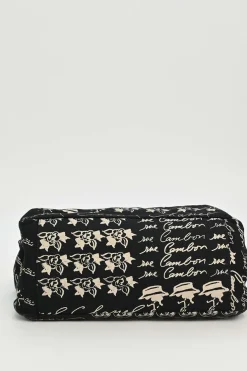 Black and neutral printed canvas and resin chain strap shopper tote featuring house code novelty motif