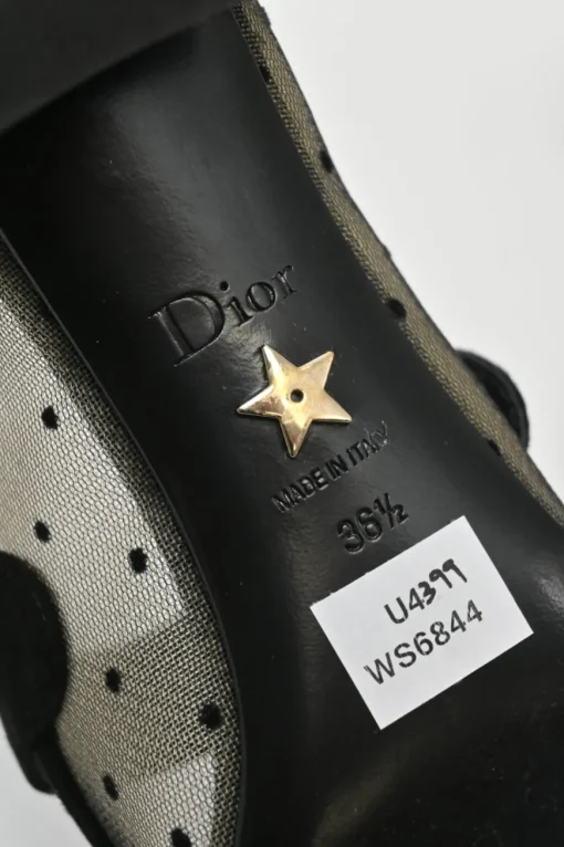 Black and neutral suede and plumetis tulle Baby D Mary Jane pumps featuring logo plaque mid-arch strap