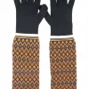 Black and orange patterned nylon technical knitted long gloves