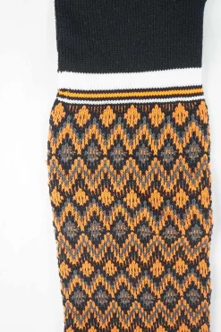 Black and orange patterned nylon technical knitted long gloves