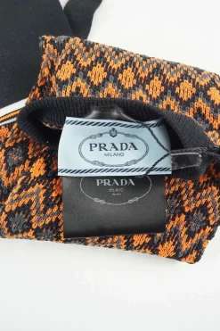 Black and orange patterned nylon technical knitted long gloves