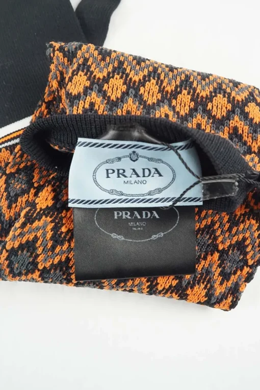 Black and orange patterned nylon technical knitted long gloves