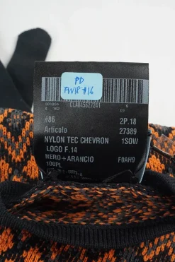 Black and orange patterned nylon technical knitted long gloves