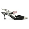 Black and pink polished calfskin velcro slingback pointed-toe pumps
