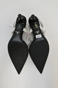 Black and pink polished calfskin velcro slingback pointed-toe pumps