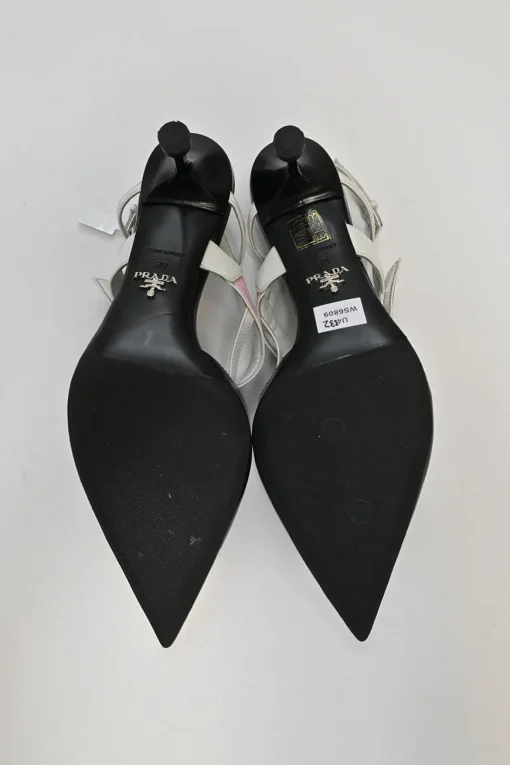 Black and pink polished calfskin velcro slingback pointed-toe pumps