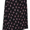 Black and pink silk crêpe floral print sarong-style skirt